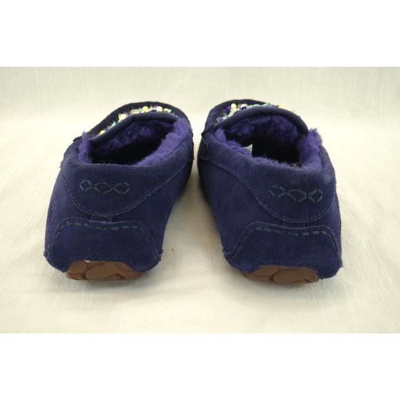 EUC UGG Ansley Stellar Sequin Suede Slip-on Slippers | Moccasin, Navy, Sz. 6 - Picture 5 of 8